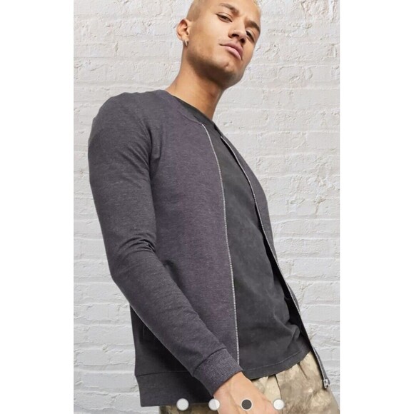 ASOS Design Gray Jersey Bomber Jacket Mens LG Full Zip MA-1 Pocket Minimalist - Picture 2 of 11